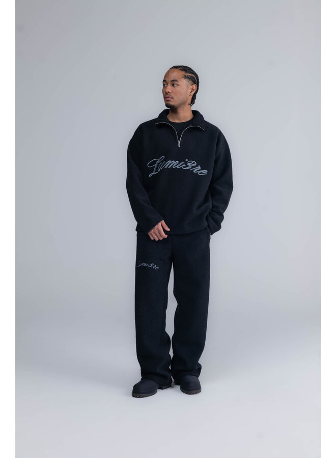 Curved Logo Half Zip Teddy Sweater Black