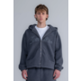 Curved Logo Hooded Zipper Teddy Sweater Grey