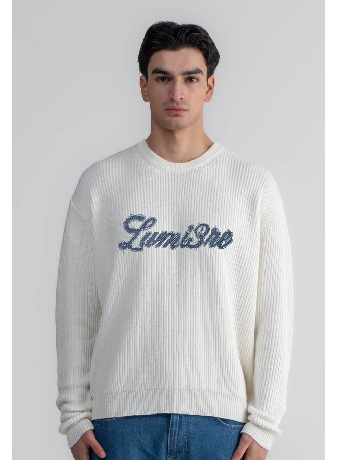 Denim Logo Crewneck Knitwear White