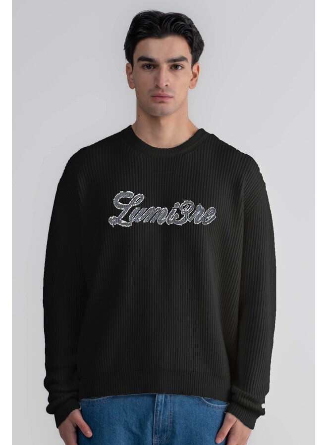 Denim Logo Crewneck Knitwear Black
