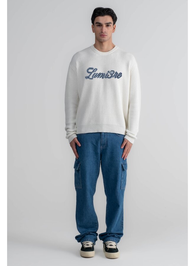 Denim Logo Crewneck Knitwear White
