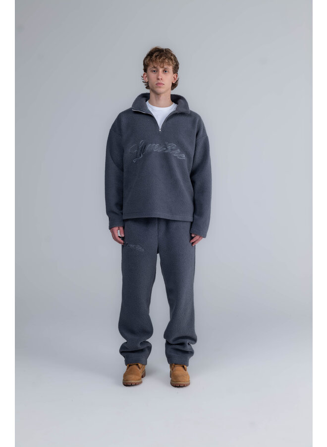 Curved Logo Teddy Pants Grey