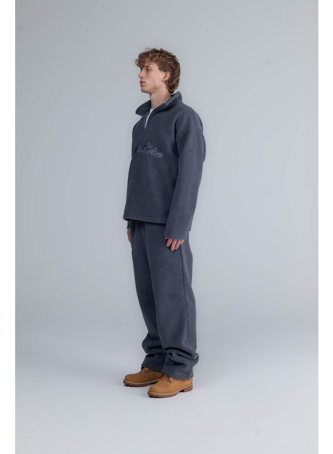 Curved Logo Half Zip Teddy Sweater Grey