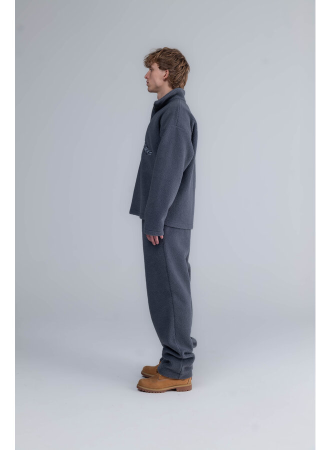 Curved Logo Half Zip Teddy Sweater Grey