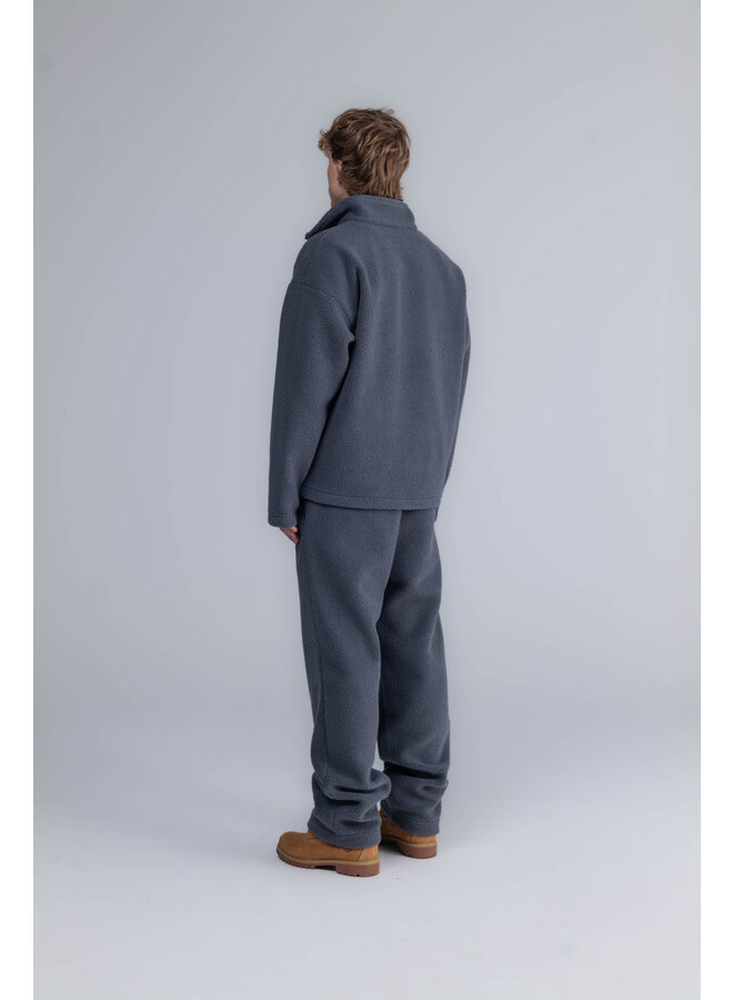 Curved Logo Half Zip Teddy Sweater Grey
