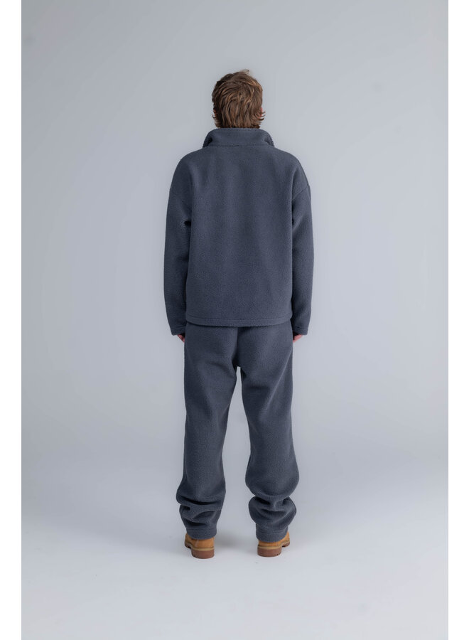 Curved Logo Half Zip Teddy Sweater Grey