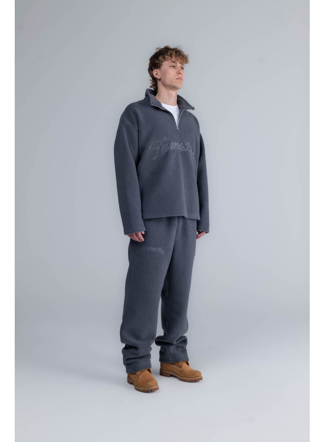 Curved Logo Half Zip Teddy Sweater Grey