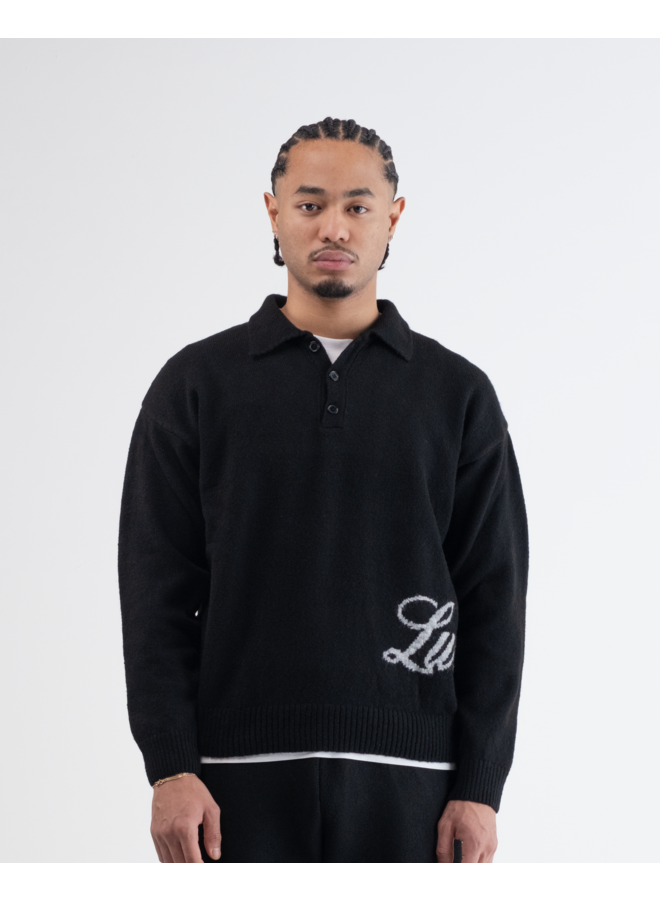 Lumi3re Knitted Long Sleeve Polo Black