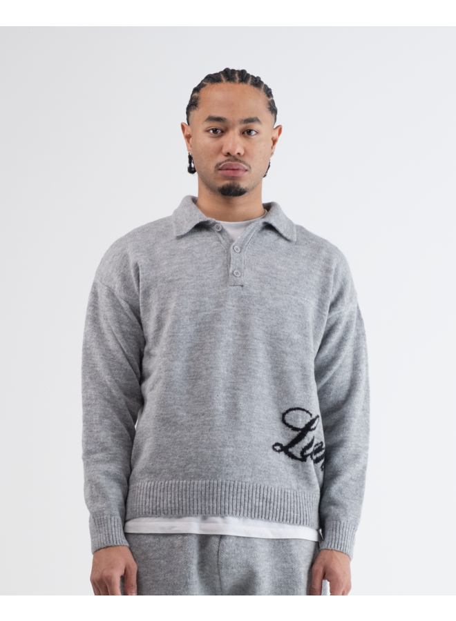 Lumi3re Knitted Long Sleeve Polo Grey