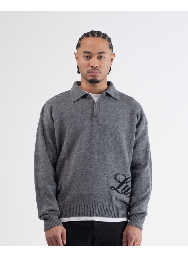 Lumi3re Knitted Long Sleeve Polo Anthracite