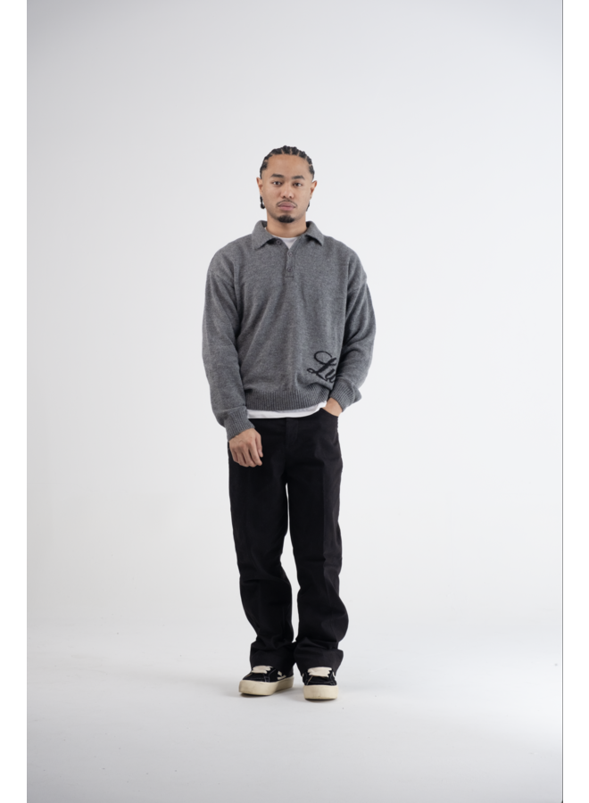 Lumi3re Knitted Long Sleeve Polo Anthracite