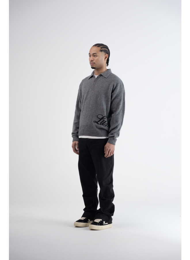 Lumi3re Knitted Long Sleeve Polo Anthracite
