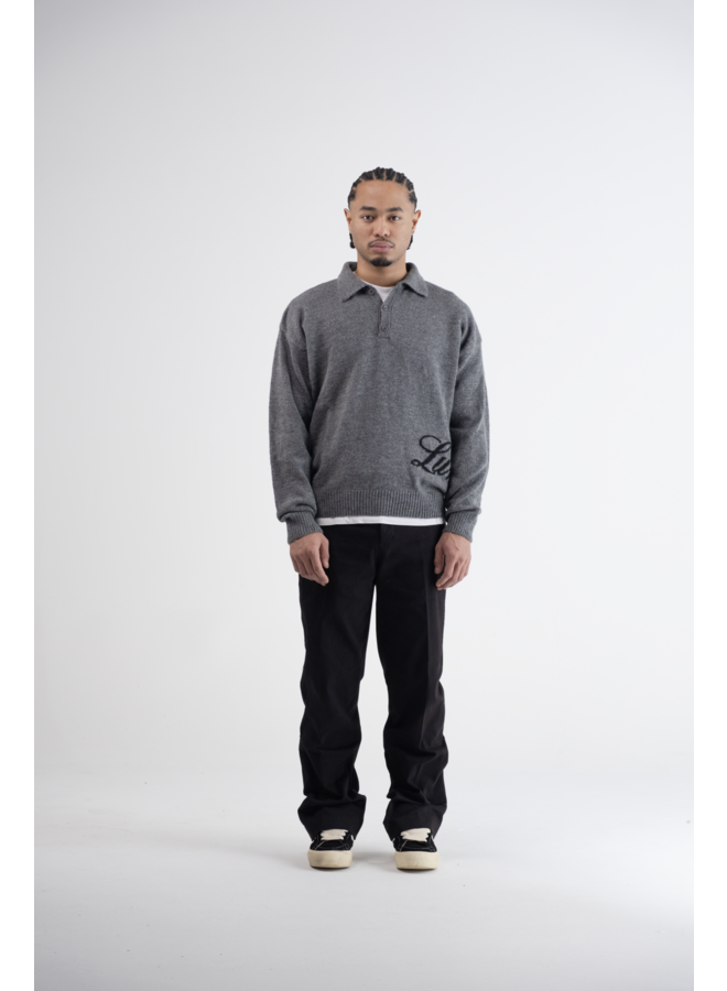 Lumi3re Knitted Long Sleeve Polo Anthracite