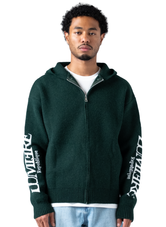 The Republique Knitted Zipper Hoodie Green