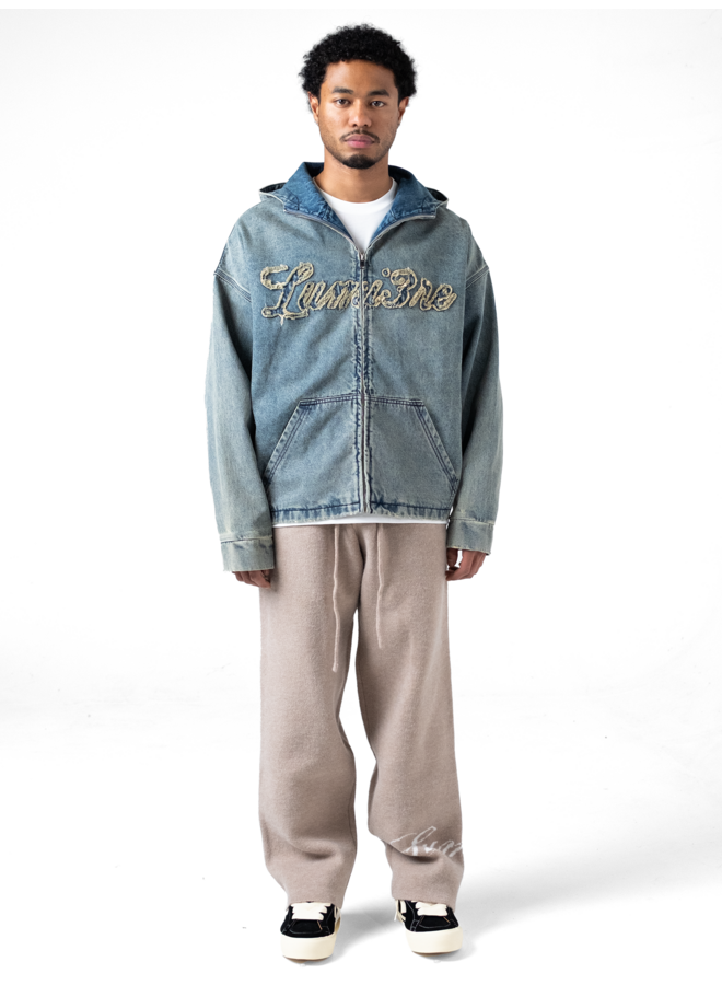 Washed Loop Logo Hooded Denim jacket