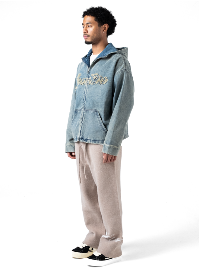 Washed Loop Logo Hooded Denim jacket