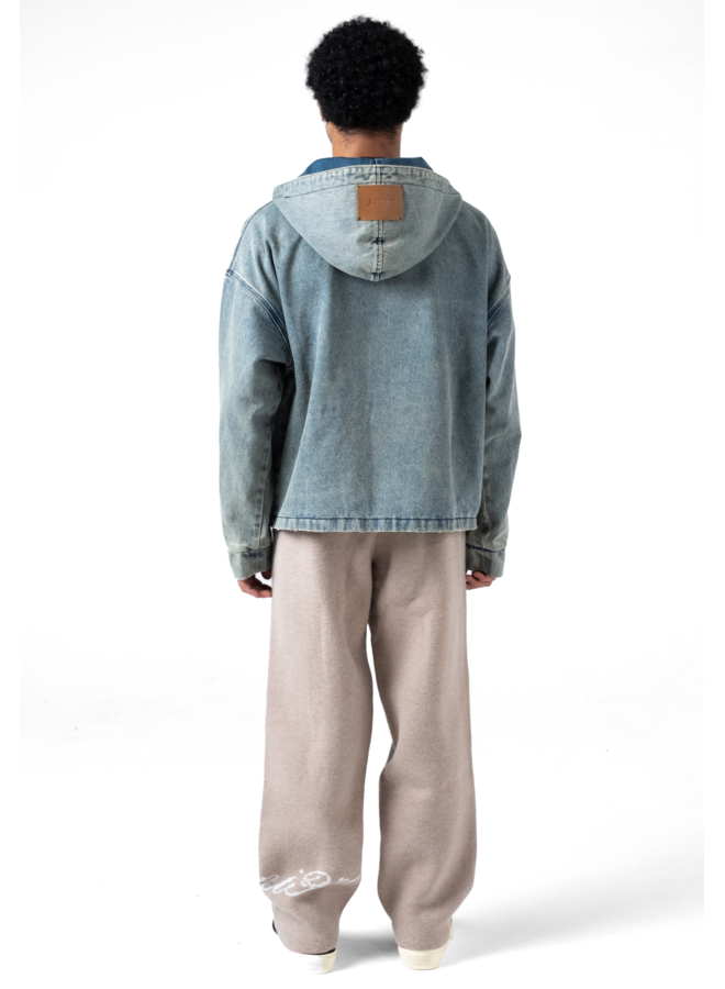 Washed Loop Logo Hooded Denim jacket