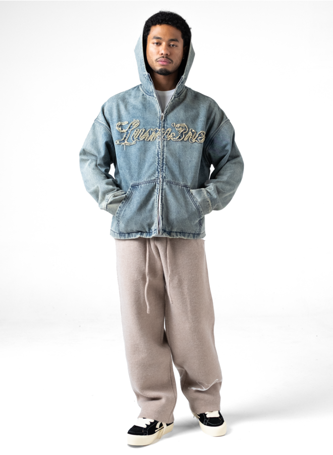 Washed Loop Logo Hooded Denim jacket