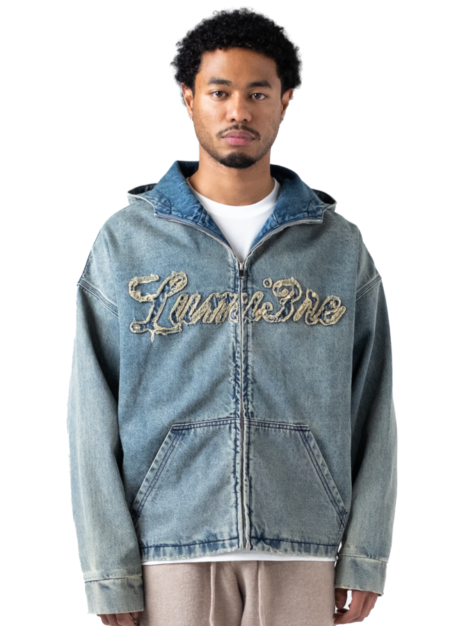 Washed Loop Logo Hooded Denim jacket
