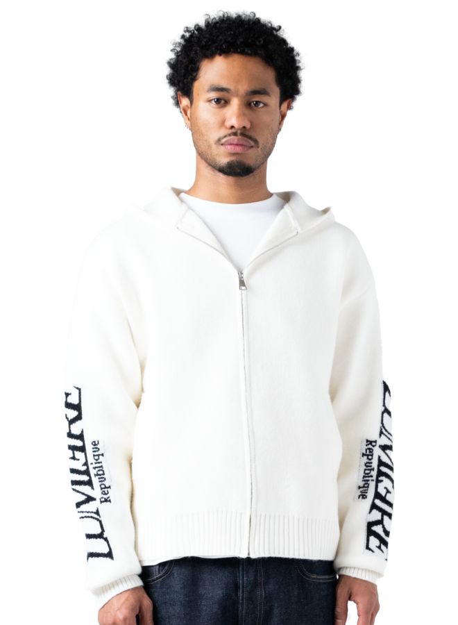 The Republique Knitted Zipper Hoodie White