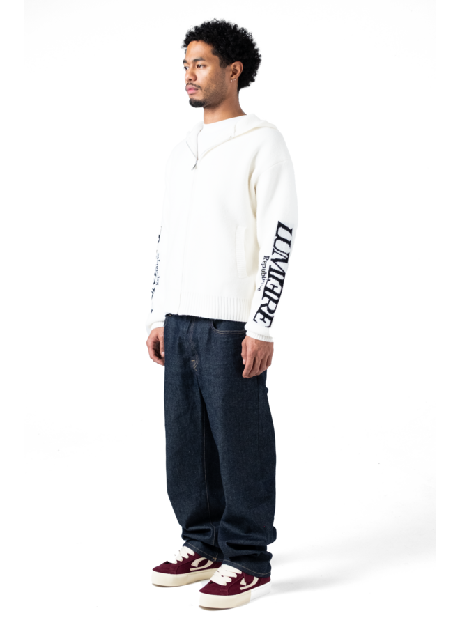 The Republique Knitted Zipper Hoodie White