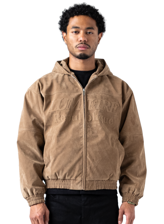 Suede Republique Beige Hooded Jacket