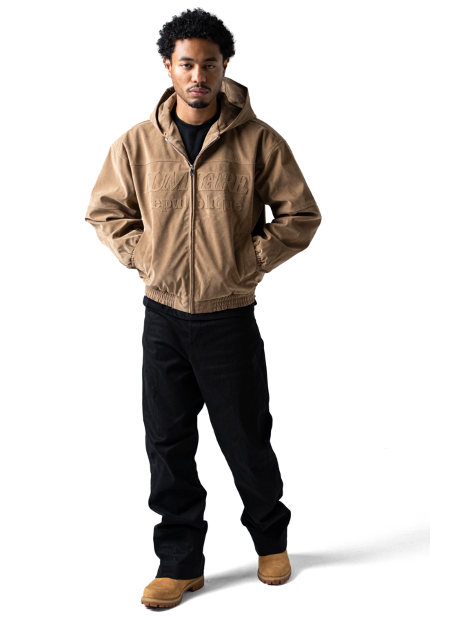 Suede Republique Beige Hooded Jacket