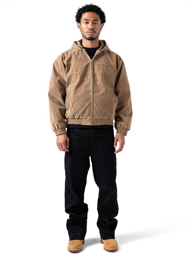Suede Republique Beige Hooded Jacket