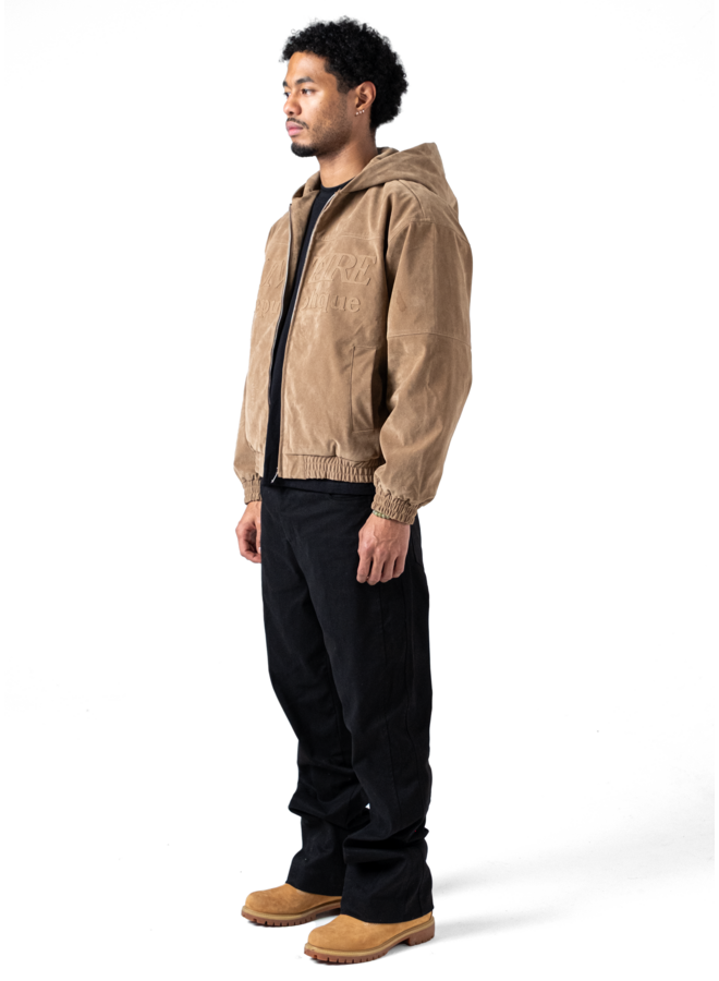 Suede Republique Beige Hooded Jacket