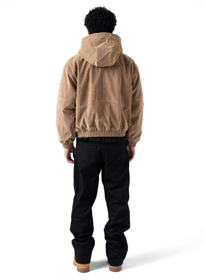 Suede Republique Beige Hooded Jacket