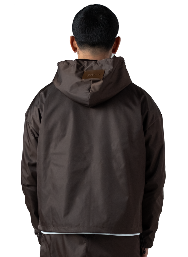 Leather Patch Nylon Zipper Jacket Burgundy