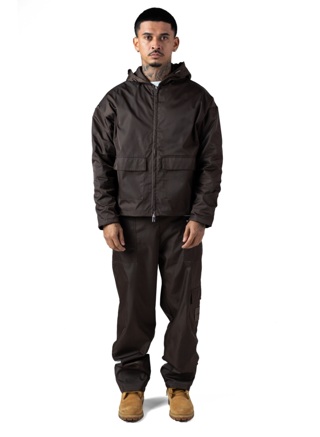 Leather Patch Nylon Zipper Jacket Burgundy