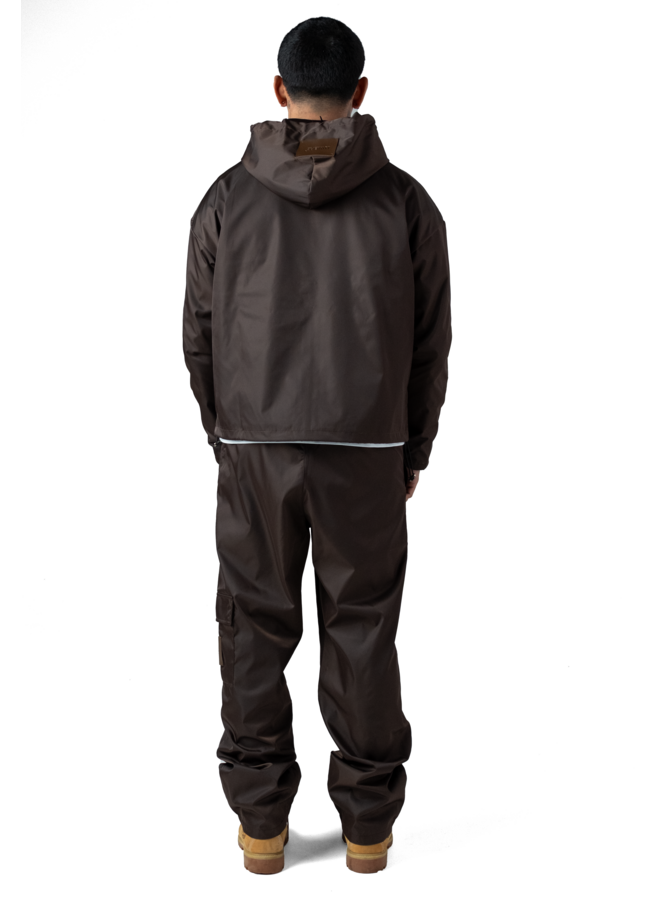 Leather Patch Nylon Pants Burgundy