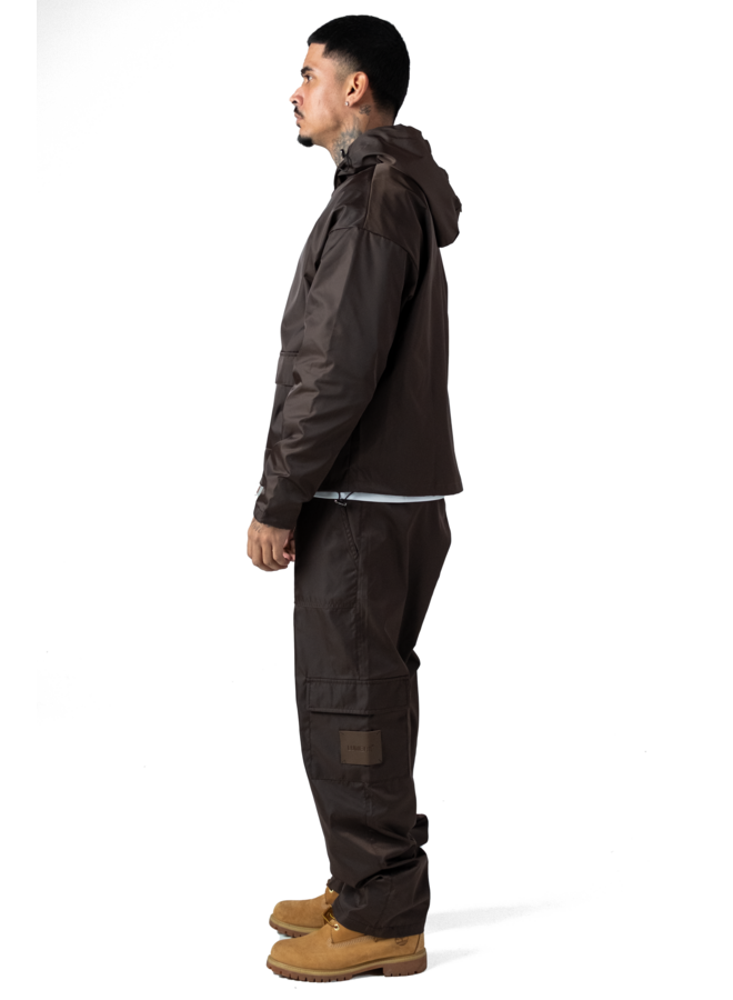 Leather Patch Nylon Pants Burgundy