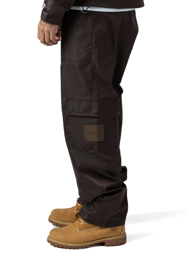 Leather Patch Nylon Pants Burgundy