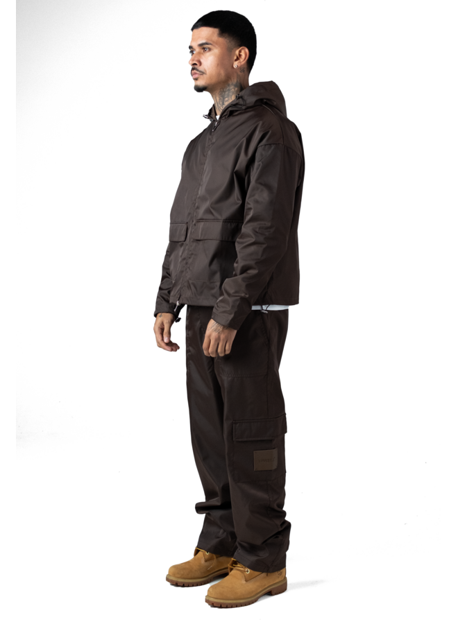 Leather Patch Nylon Pants Burgundy