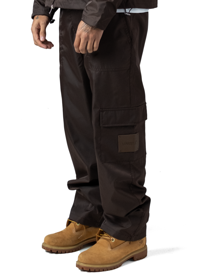 Leather Patch Nylon Pants Burgundy