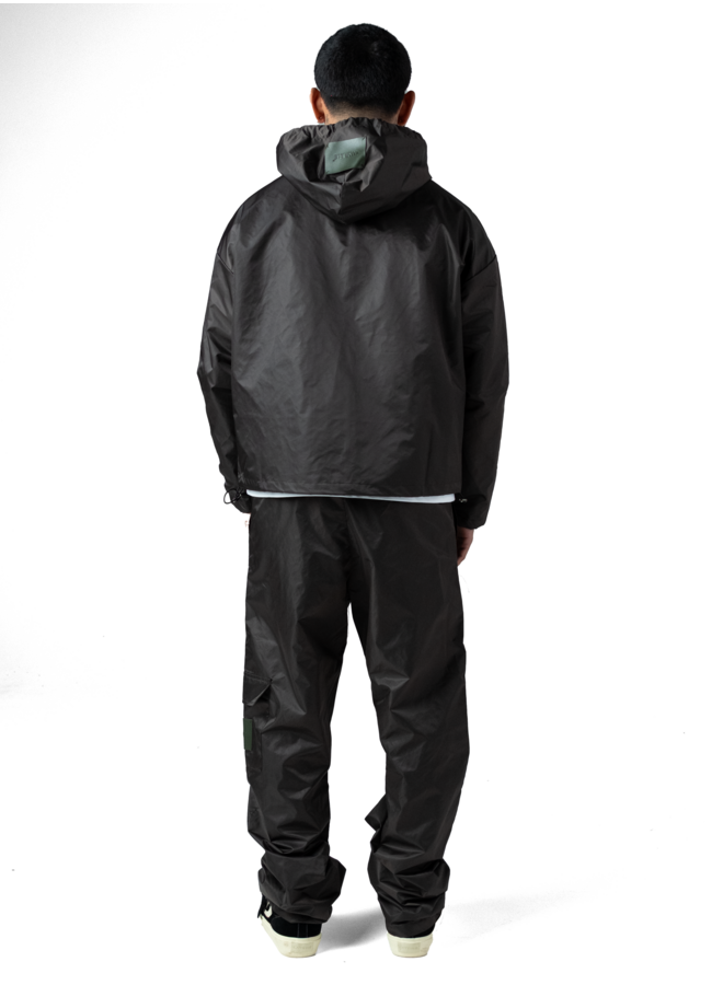 Leather Patch Nylon Zipper Jacket Dark Grey