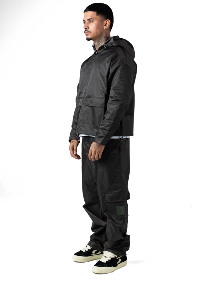 Leather Patch Nylon Pants Dark Grey