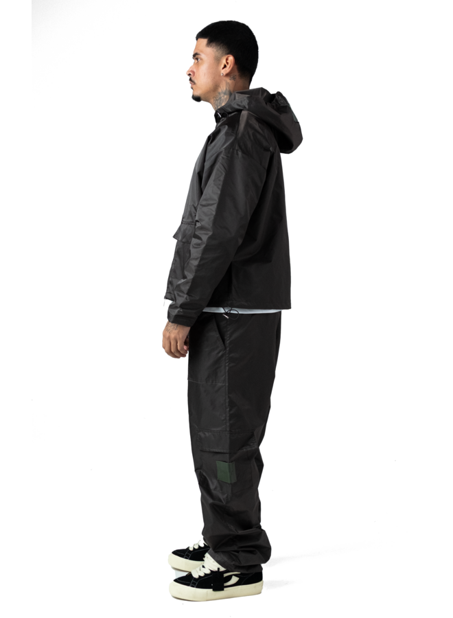 Leather Patch Nylon Pants Dark Grey