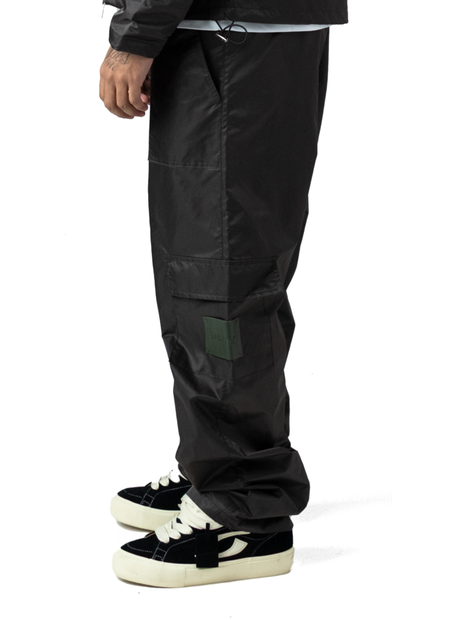 Leather Patch Nylon Pants Dark Grey