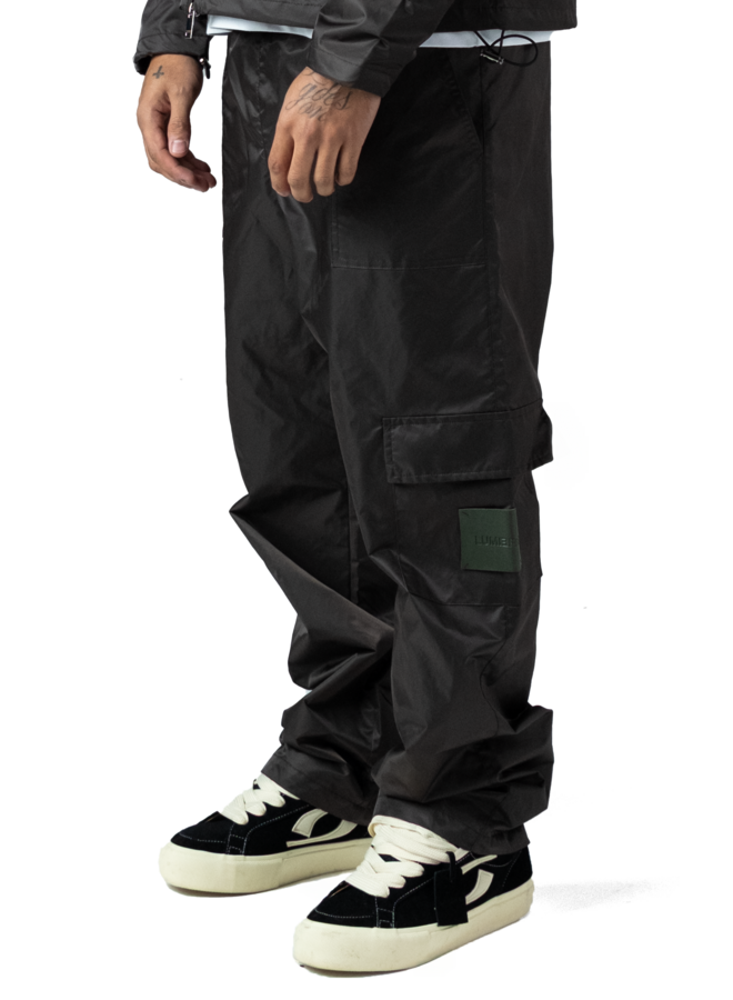 Leather Patch Nylon Pants Dark Grey