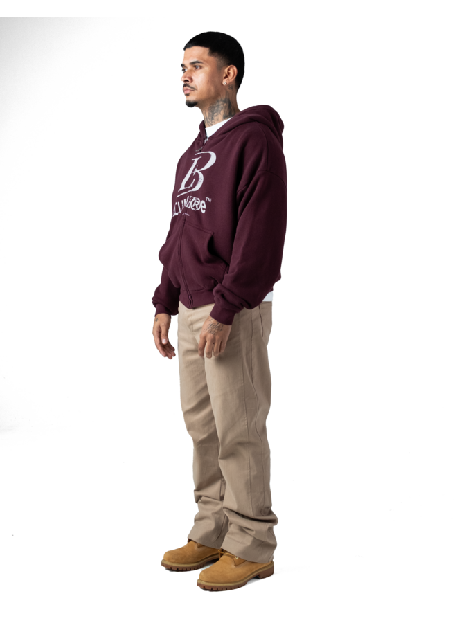 Crest Zipper Hoodie Burgundy