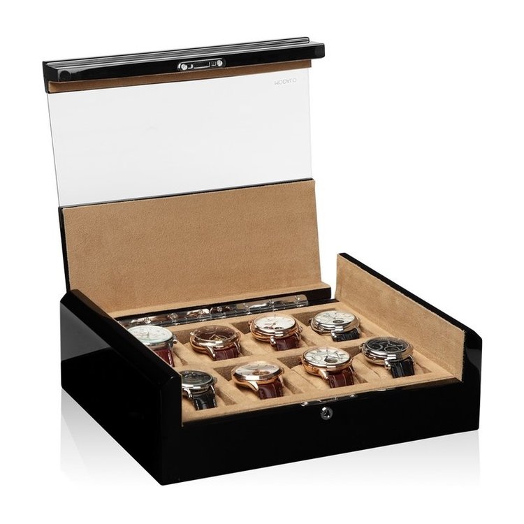 Modalo IMPERIA Uhrenbox für 8 Uhren schwarz glanz