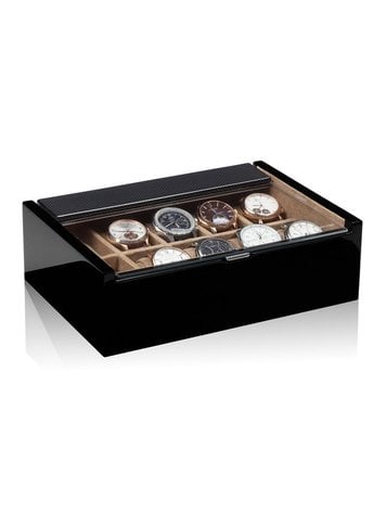 Modalo Uhrenbeweger Uhrenbox für 10 Uhren – Carbon, Massivholz, Sichtfenster | Lucia