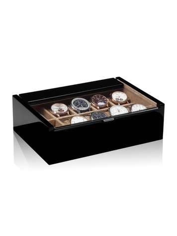 Modalo Uhrenbeweger Uhrenbox für 10 Uhren – Schwarz, Massivholz, Sichtfenster | Lucia