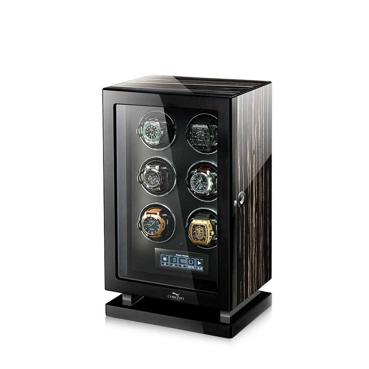 Chronoguard Uhrenbeweger Uhrenbeweger für 6 Automatikuhren – Zebrano-Ebenholz, Fingerabdruck, leise, TPD einstellbar | Panthera