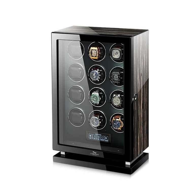 Chronoguard Uhrenbeweger Uhrenbeweger für 12 Automatikuhren – Zebrano-Ebenholz, Fingerabdruck, leise, TPD einstellbar | Panthera