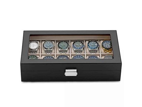 leonardo louis Luxus  Uhrenbox  für 12 Uhren Schwarz Holz