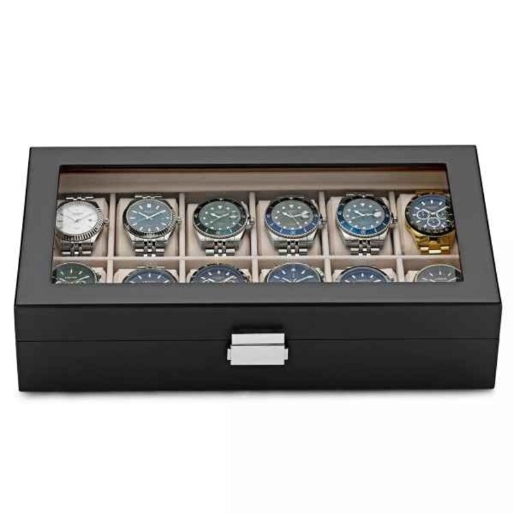 leonardo louis Luxus Uhrenbox  für 12 Uhren Schwarz Holz
